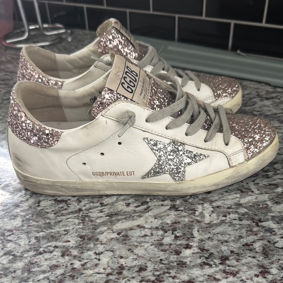 Golden Goose Women's White and Pink Glitter Star Sneakers